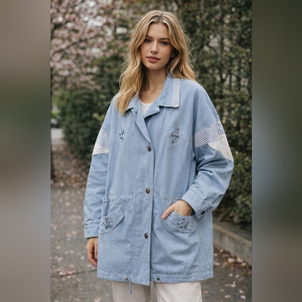 ✨ Karizma East Ltd. Light Blue Utility Jacket Coat | Oversized | Lined